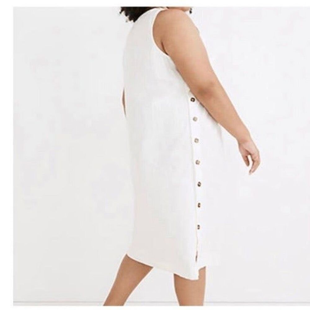Madewell NWT Sz 1X Off White Line Cotton Side Button Midi Dress